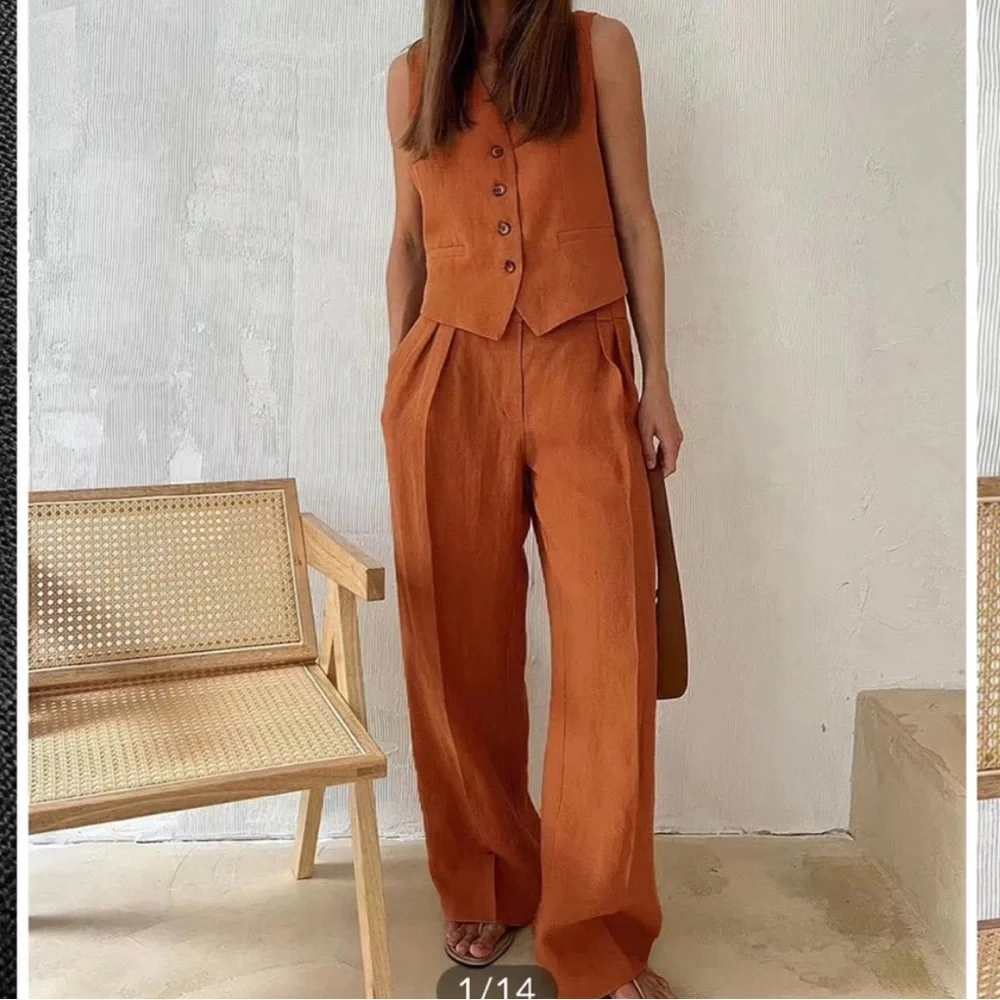 NWT COMMENSE Orange Pants & Vest Set - Picture 2 of 7